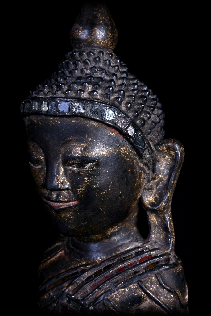 Extremely Rare 18C Wood Burmese Shan Buddha #A046